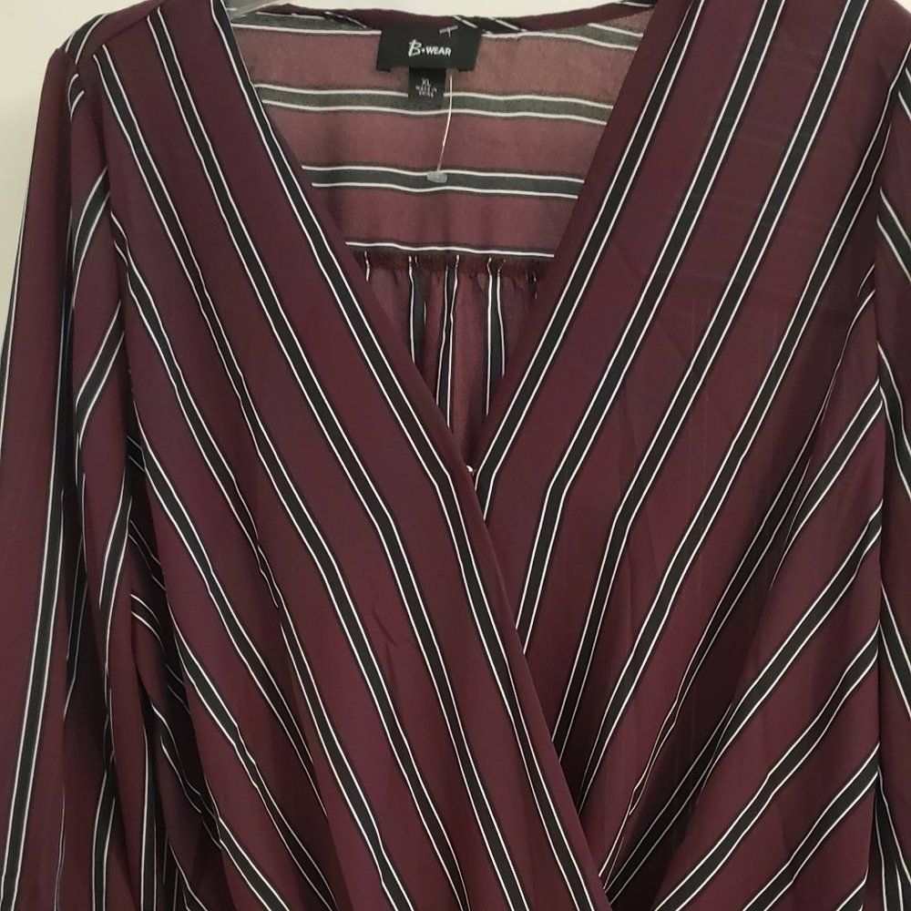 3/4 sleeve faux wrap blouse